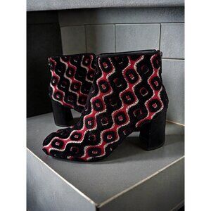 STUART WEITZMAN Bacari Tapestry Velvet Trim Ankle Boots Size 4